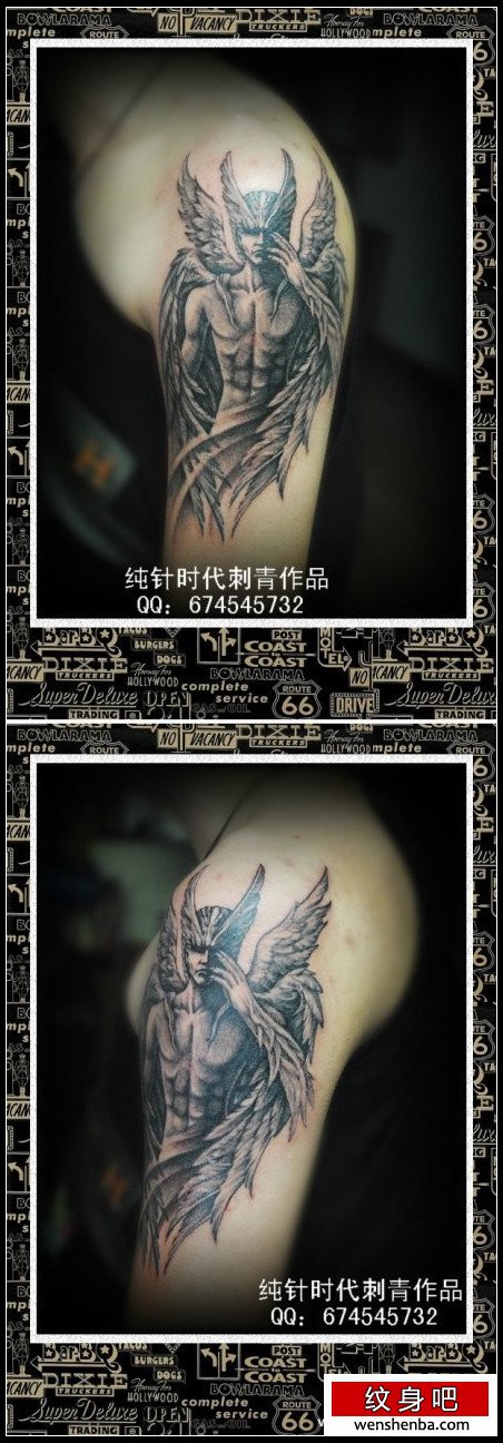 男性手臂权威超酷的天使纹身