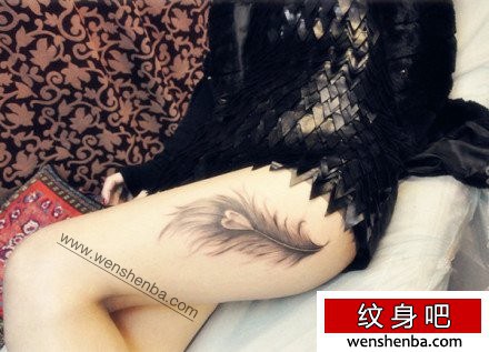 性感的靓女腿部时髦的羽毛纹身