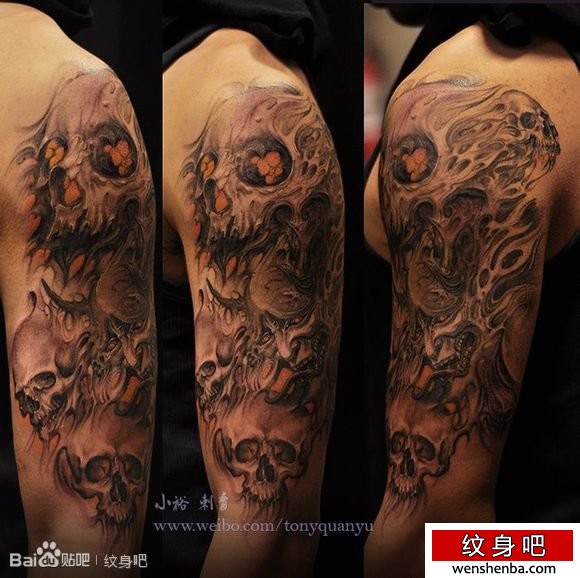 男性手臂超酷的欧美骷髅纹身