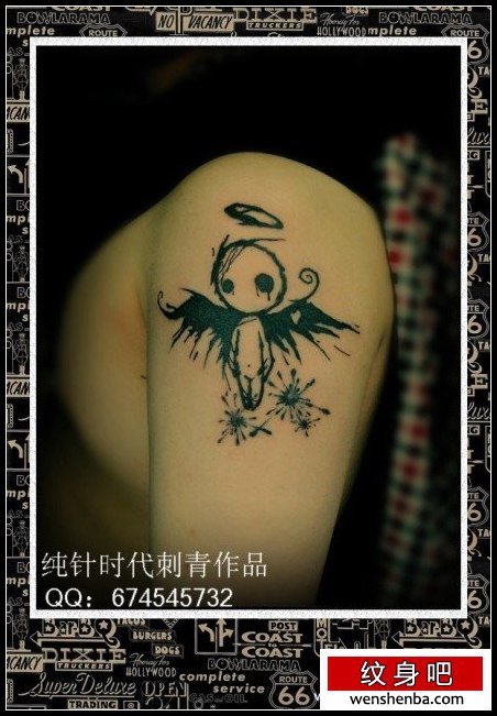 男性手臂前卫时髦的图腾天使纹身