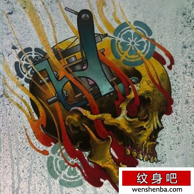漂亮权威的一张彩色骷髅纹身手稿