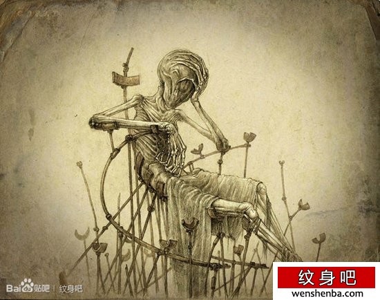 一张时髦权威的欧美骷髅纹身