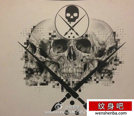 个性时髦的一张欧美写实骷髅纹身