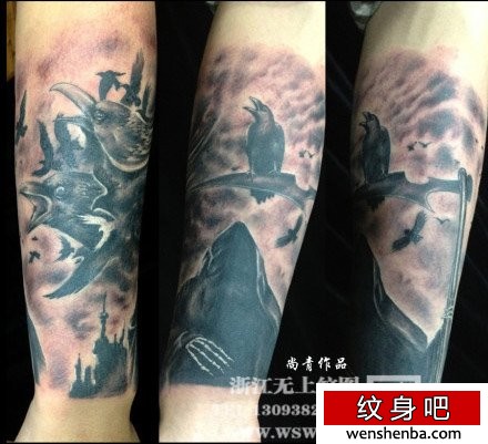 手臂一张时髦帅气的死神纹身