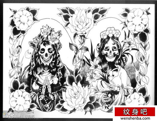 一张时髦帅气的情侣死神纹身