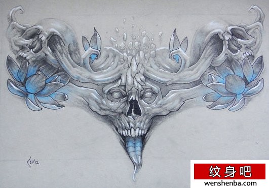 个性时髦的黑灰骷髅纹身手稿