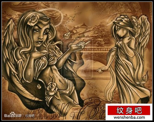 个性漂亮的欧美天使纹身