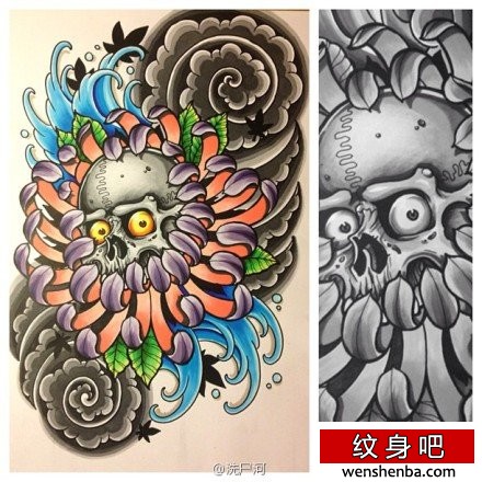一张时髦个性的骷髅纹身手稿
