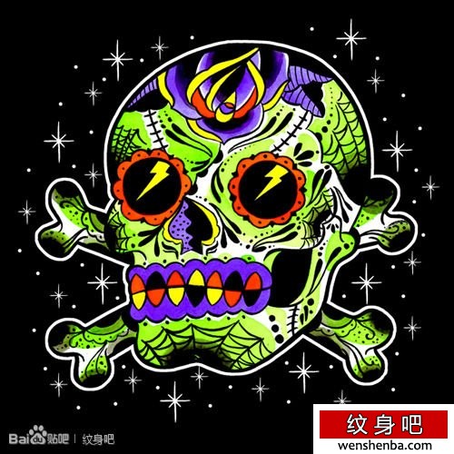 个性时髦的一张欧美骷髅纹身手稿