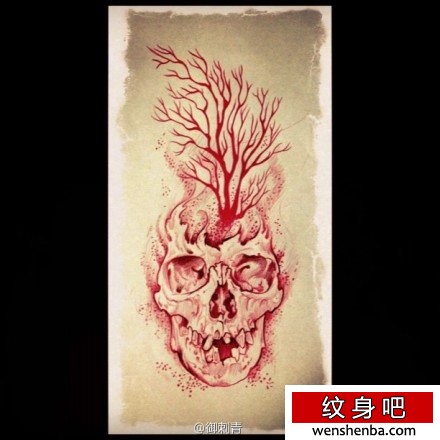 个性时髦的一张骷髅与树纹身手稿