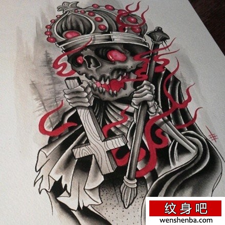 时髦很帅的一张黑灰骷髅纹身手稿