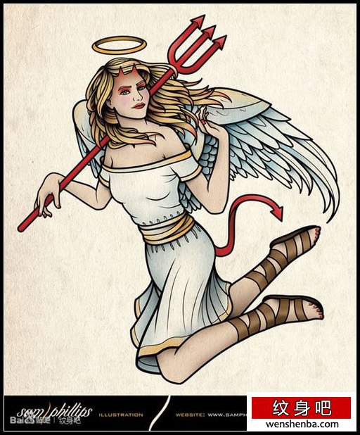 个性漂亮的一张恶魔天使纹身