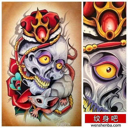 个性权威的new school风格的骷髅纹身手稿