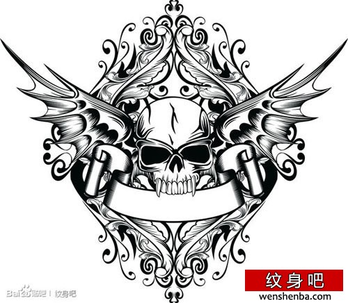 帅气时髦的图腾骷髅纹身手稿
