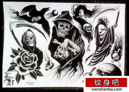 个性很帅的一组黑灰死神纹身手稿