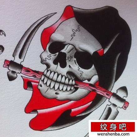个性权威的一张黑灰骷髅纹身手稿