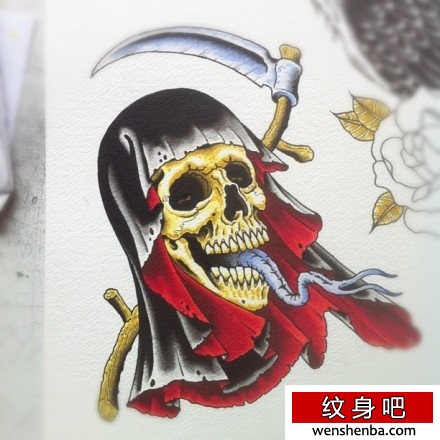 一张简单又时髦的死神纹身手稿