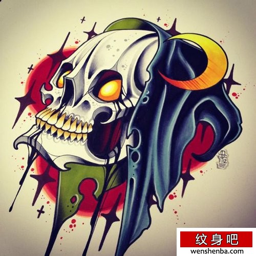个性帅气的骷髅纹身手稿