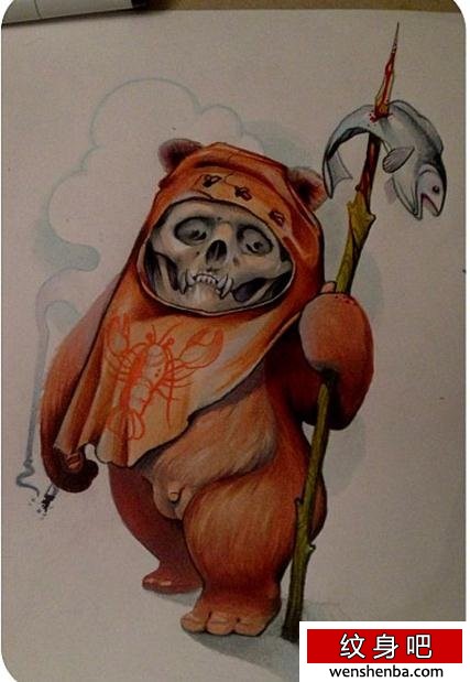 介绍一张个性的熊骷髅纹身手稿