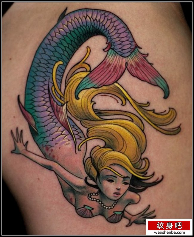 介绍一张彩色的美人鱼纹身