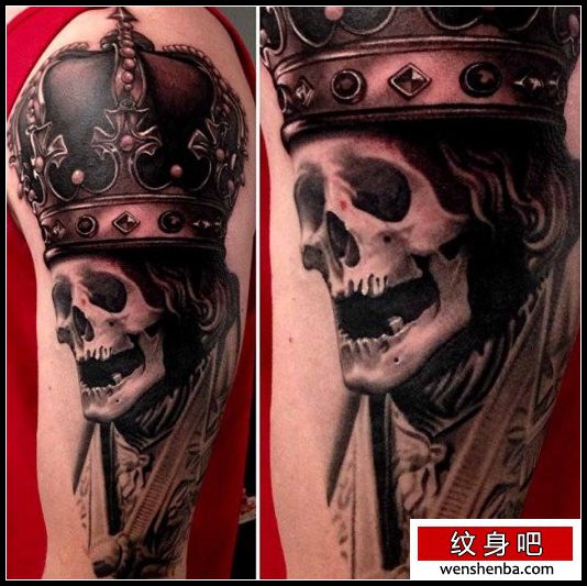 介绍大臂上一张骷髅皇冠纹身